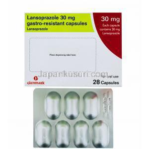プレバシドジェネリック, ランソプラゾール 30mg カプセル,製造元:Glenmark,箱表面,シート